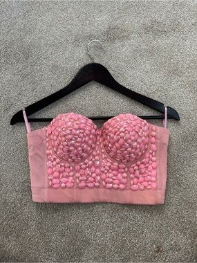 Embellished Pink Strapless Bustier Crop Top